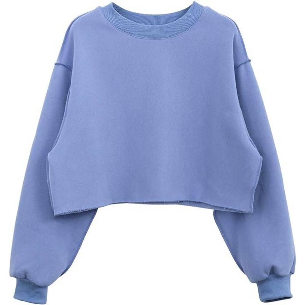 Amazhiyu Women's Slate Blue Cropped Sweatshirt‎ Exposed Seams Size L